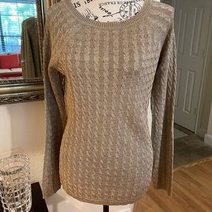 Bronze/gold lamé cable knit, long sleeve sweater